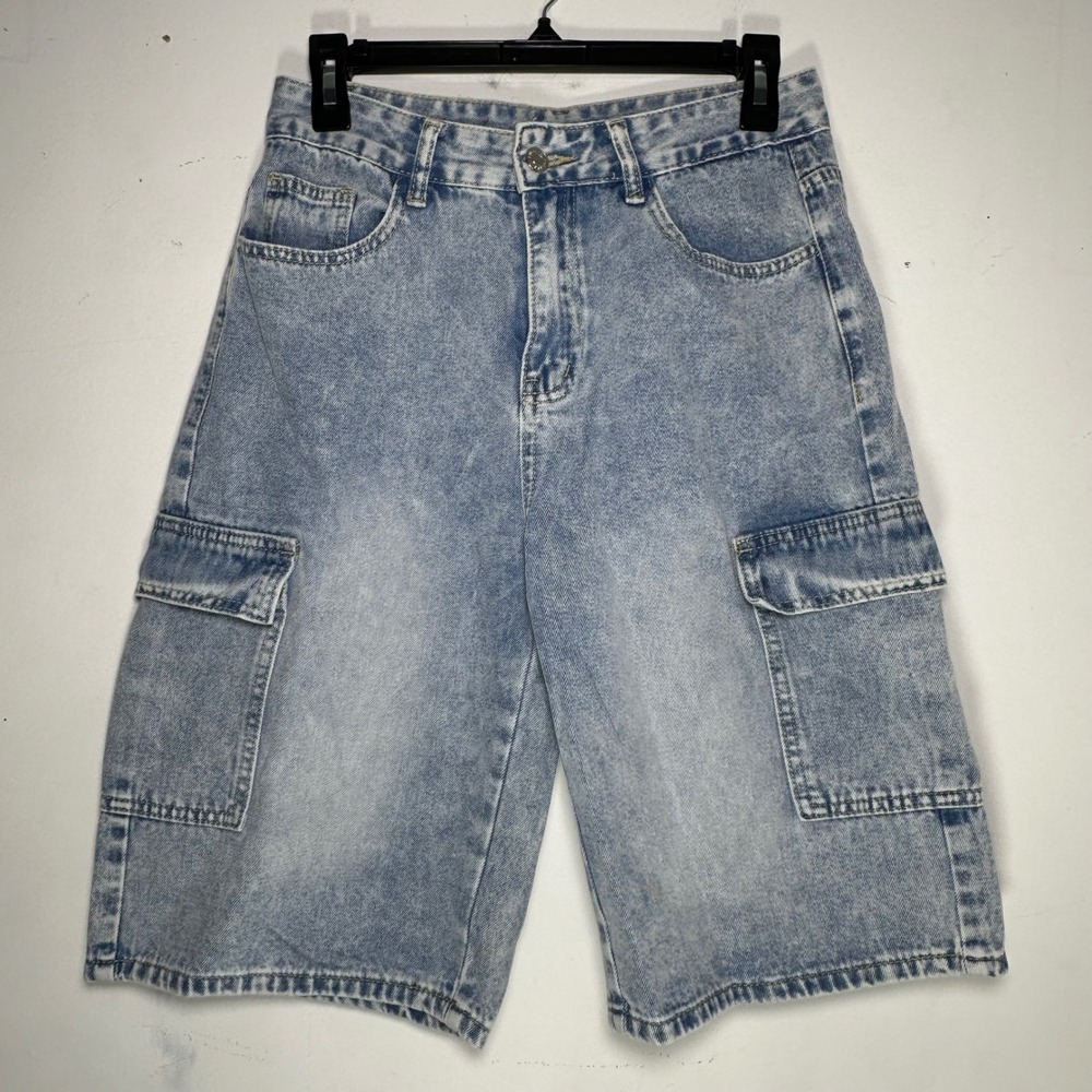 Unbranded Light‎ Wash Denim Cargo Shorts Jorts Mens Tall S Streetwear Baggy Blue